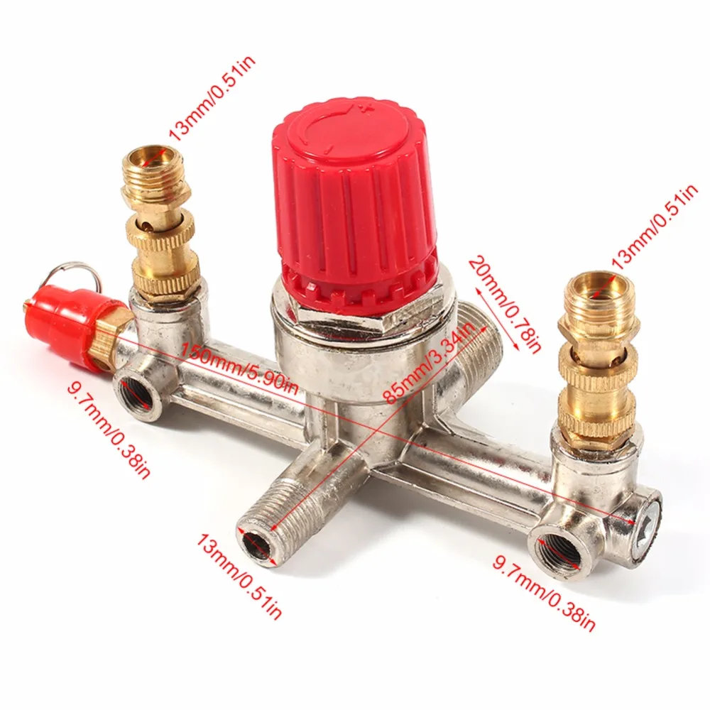 Stable Alloy Air Compressor Switch Good Sealing Effect Gas Pressure Regulator Valve with Double Outlet Tube Abrasion Resistant 