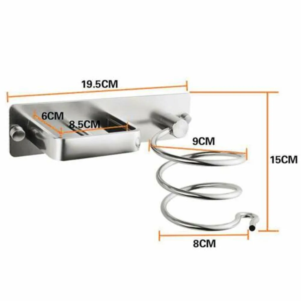Серебристая металлическая настенная сушилка для волос, держатель для шкафа, выпрямитель для хранения, подставка для хранения, фен, зубная щетка, туалет, алюминиевая полка