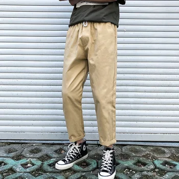 

Ulzzang Straight Pants Men Loose Korean Style Plus Size Fashions Khaki Casual Trousers Students Ankle-length Streetwear Bottom