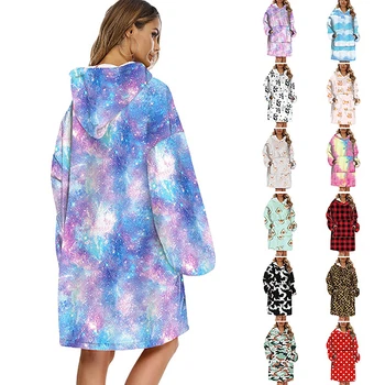 

2021 Winter Unisex Hoodie Sweatshirt Warm Pocket Blankets Long Hoody For Women Men Coat Plush Oversized Sweatshirt Feminino