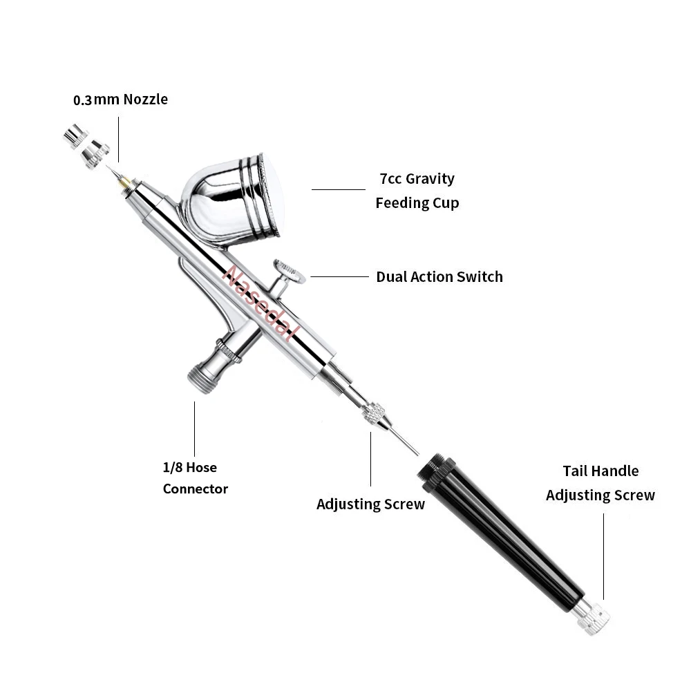 Nasedal NT 19 Компрессор Аэрографа 0.3mm 7cc Аэрограф Двойного Действия распылительный