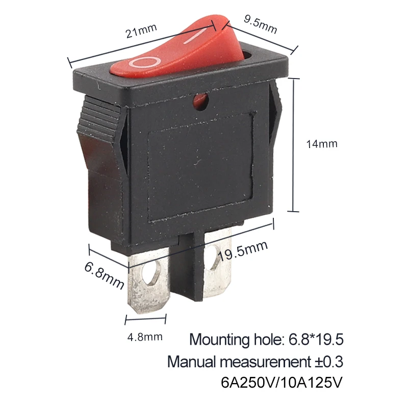 5 pcs/lot KCD1 21x9.5mm 2póly 2 poloha tělesa kolébkový spínač drobnost v ON-OFF černá červený bělouš strčit knoflík loď spínač 6A 250V/10A 125V