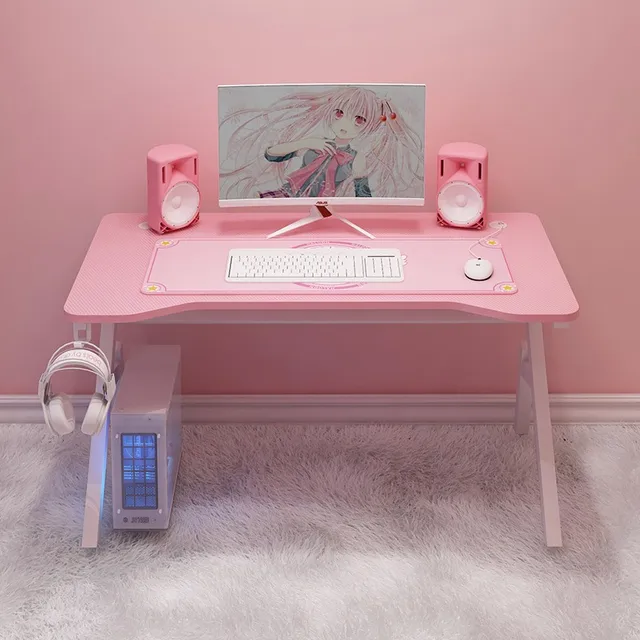 Juego de mesa y silla para juegos, escritorio de estudio rosa, mesa para ordenador portátil, combinación para gamer home live, dormitorio 4