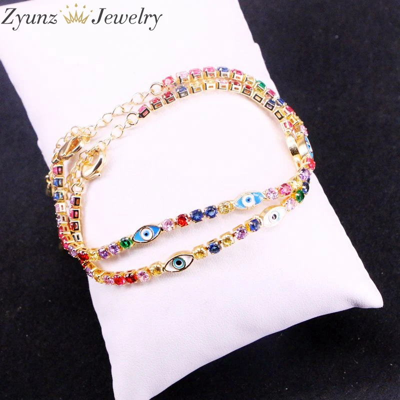 10 шт., Милый эмалированный глаз Шарм Радуга cz теннисная цепь браслет для женщин Девушка ювелирные изделия