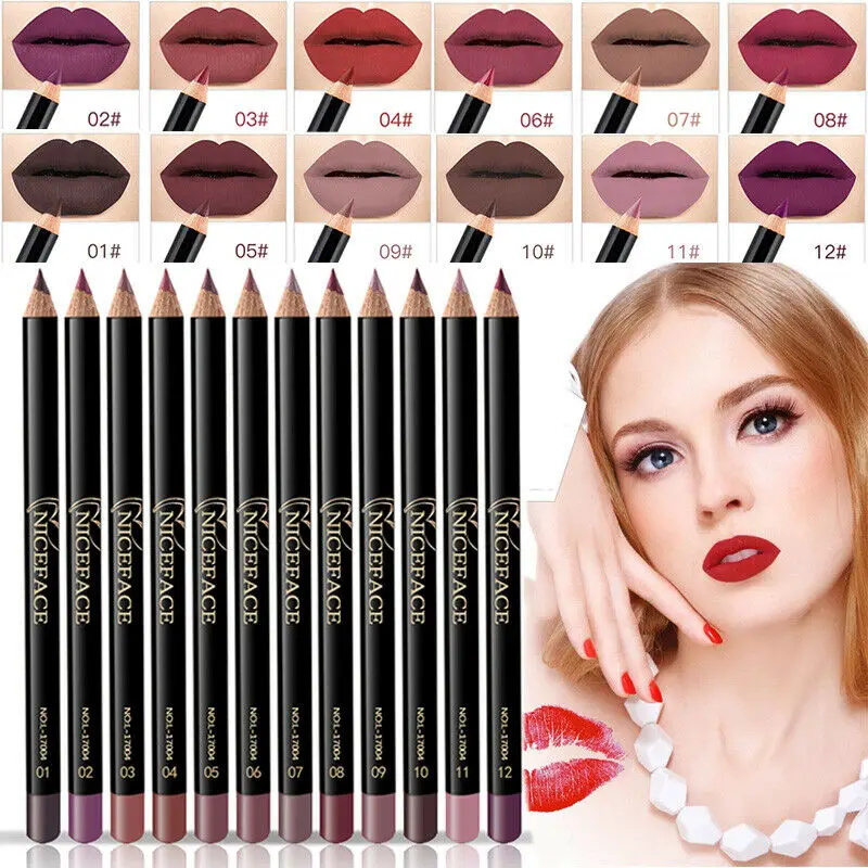 

12 Colors Nude Matte Lipsticks Waterproof Smooth Makeup Cosmetics Lip Liner Pencil Long Lasting Sexy Contour Lip Gloss Tint