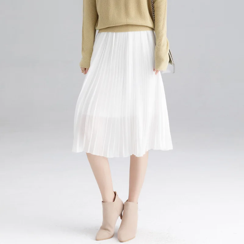 Романтические плиссированные юбки Осень Зима Новая Милая шифоновая элегантная юбка средней длины в японском стиле