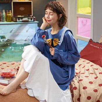 

Vintage Sleepwear Victorian Ruffle Home Dress Long Nightgown Autumn Cotton Nightdress For Women Loose Comfortable