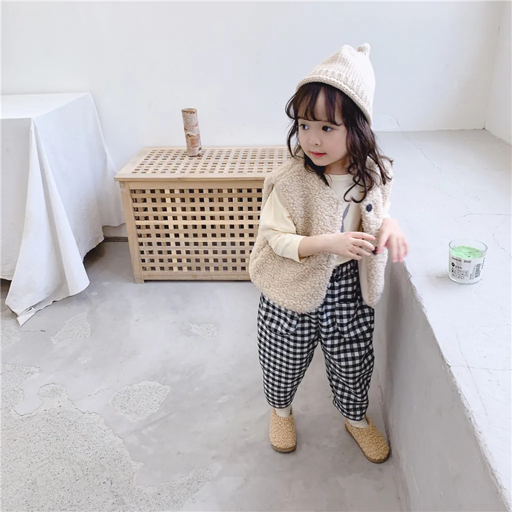 Детские зимние модные флисовые фланелевые пижамы в клетку для девочек, брюки, штаны, одежда, мягкие однотонные теплые штаны для девочек