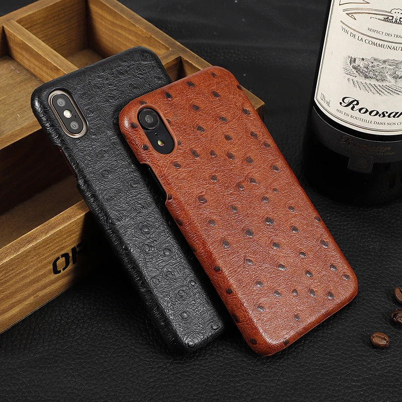  wlzcyhbd Fashion 3D Ostrich Grain Phone Cases For iPhone 11 Pro Max Unisex Genuine Leather Cover Fo