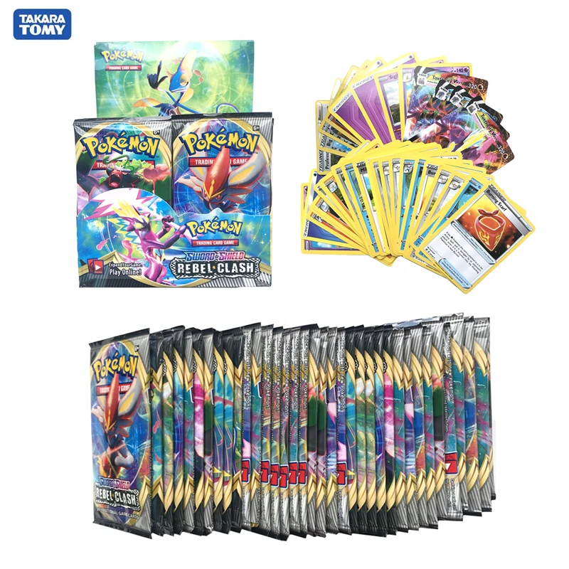 Newest 324Pcs Pokemon Cards TCG: Sword & Shield Rebel clash Pokemon Booster Box Collectible Tradiner Card Game toy for children