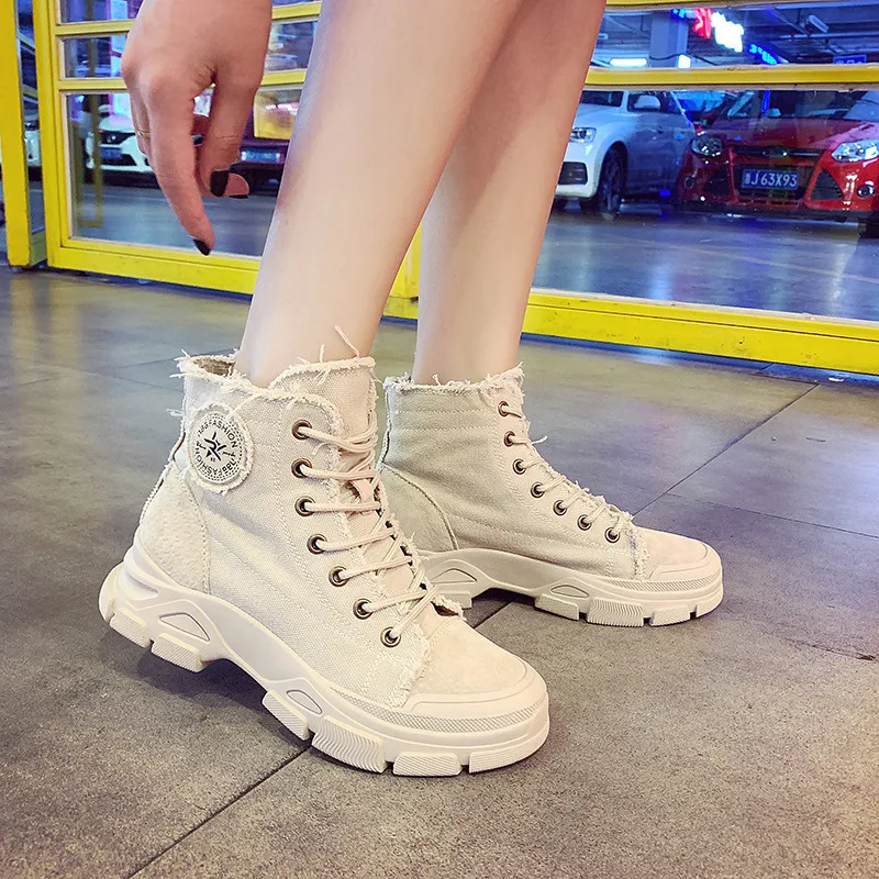 

INS Online Celebrity Platform Boots Women's 2019 Autumn New Style Lace-up-Style Retro Martin England Solid Color Boots Rubber Sh