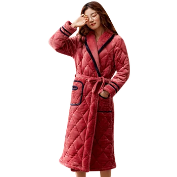 

2019 Women Kimono Robes Autumn Winter Thick Warm Women's Clip Cotton Robe Long Sleeve Casual Soft Big Size Female Bathrobe