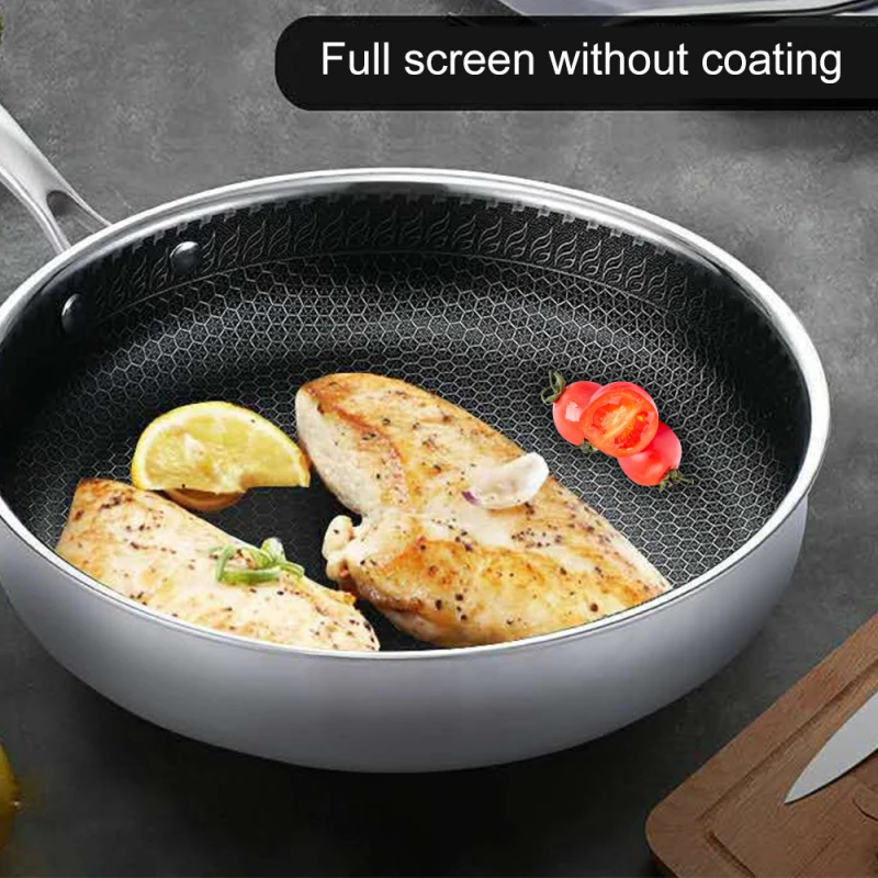 New Household Non-stick Pan Honeycomb 304 Stainless Steel Frying Pan Without Oil Smoke Frying Pan Wok Without Phosphorus