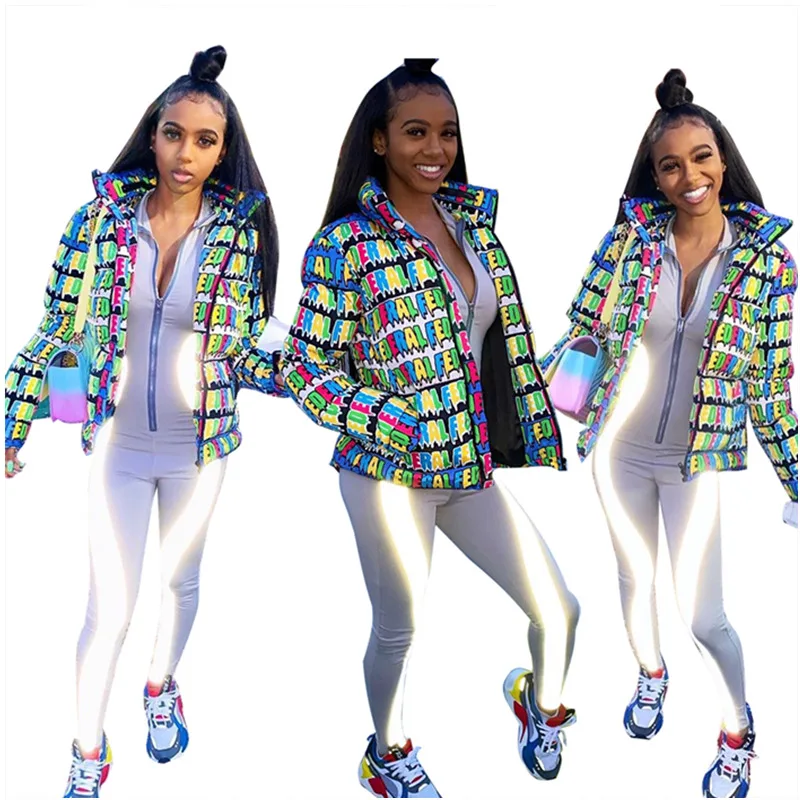 

Colorful Letter Print Dyeing Cotton Down Jacket