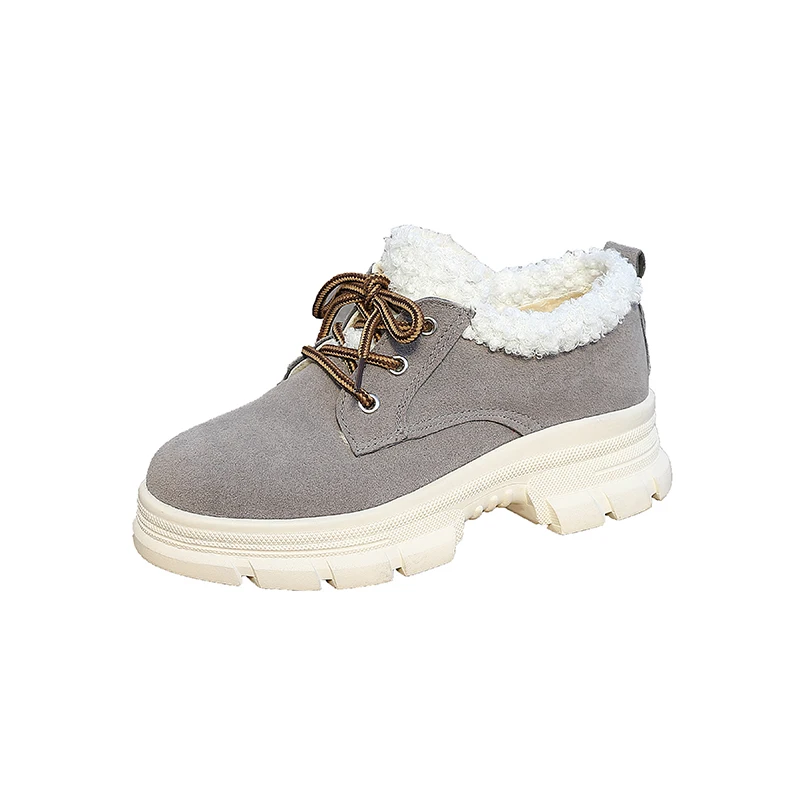 fashion new Ankle boots Shoes Faux fur Warm Plush Winter Cross strap Female Shoes Casual Imitation suede Snow Boots grey black k858 - Цвет: Серый