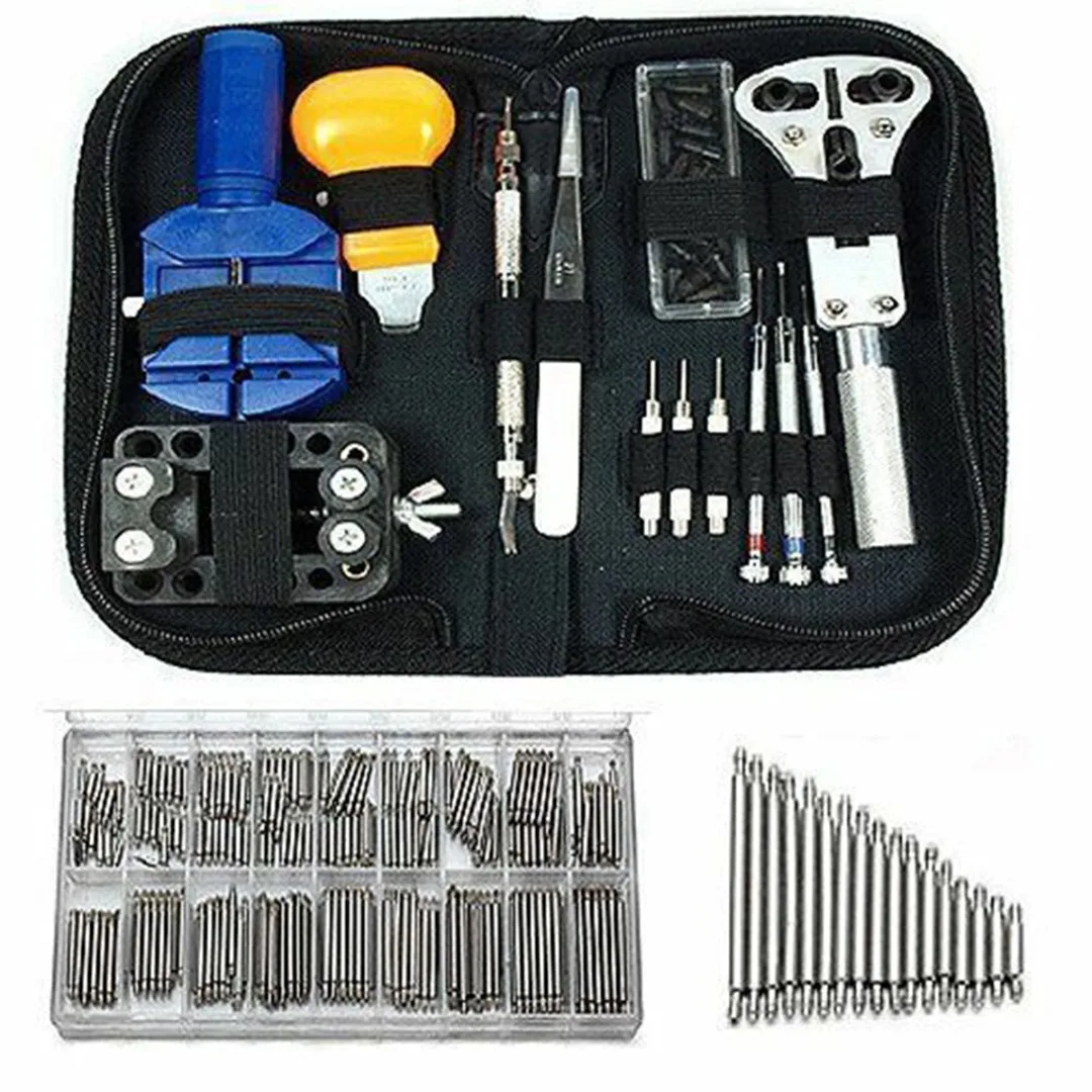 Watch Repair Tool Set + 360pcs 8-25mm Stainless Steel Spring Bars Watch Back Case Opener Link Pins Remover Tweezer Screwdriver