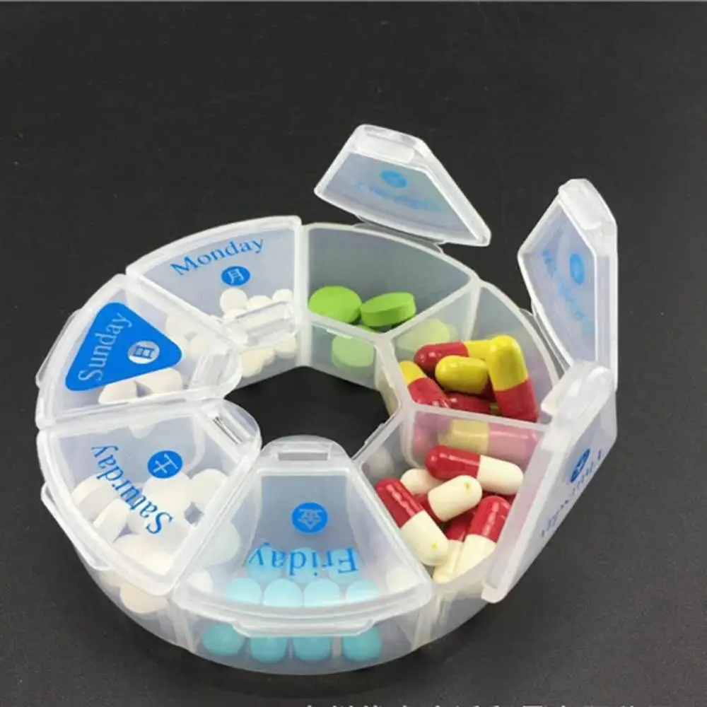 

New Weekly 7-Day Rotating Pillbox Travel Pill Case Pill Organizer Medicine Box Case Drugs Pill Container Holder
