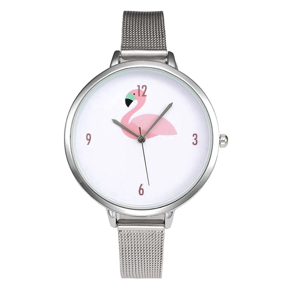 

New Style Pink Little Swan Mesh Belt Watch Large Dial Quartz Flamingo Ladies' Watch Fine Watch Strap