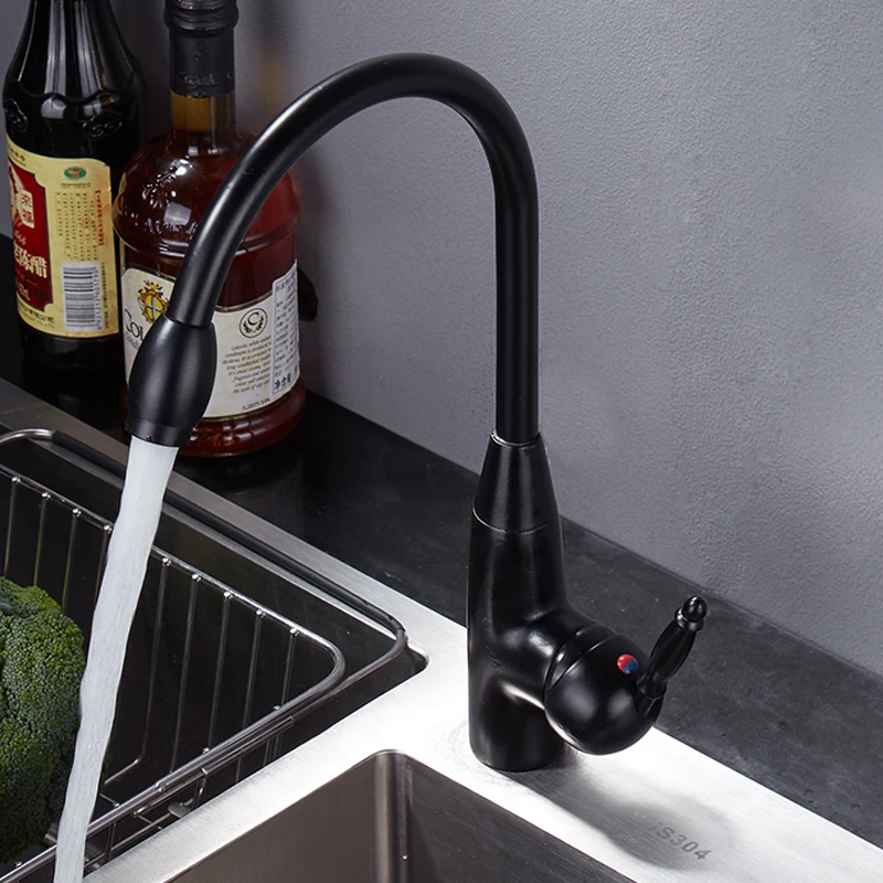

Black Bronze Kitchen Faucets Cold Hot Kitchen Mixer Tap Single Handle Mixer Tap 360 Rotation Kitchen Water Crane Tap