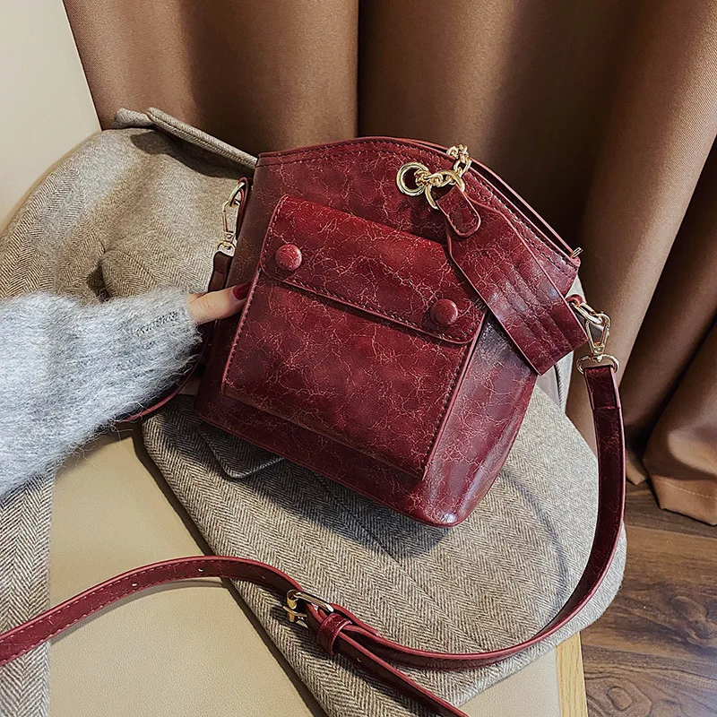 

Online Celebrity Bag Women's 2020 Spring New Style Crossbody Bag Simple Retro Bucket Bag Irregular WOMEN'S Bag Fashion