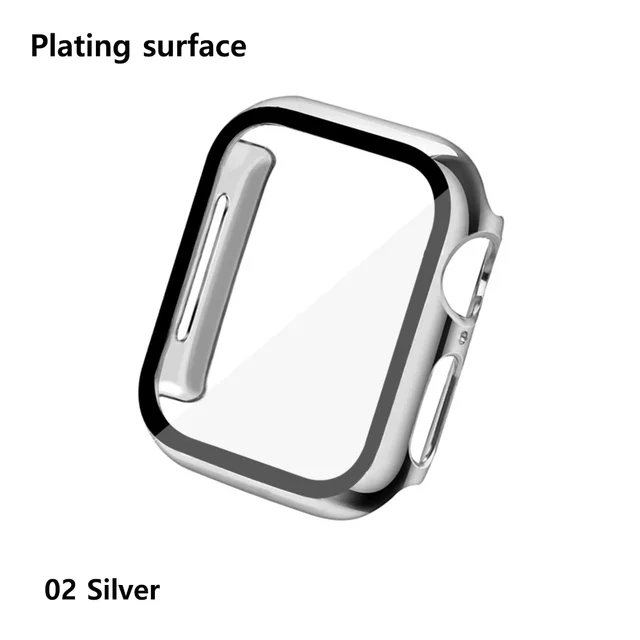 Glass+Cases For Apple Watch Series SE 654321 44mm 40mm Smart iWatch 42mm 38mm 360 Full Bumper Screen Protector+Cover Accessories Plating silver