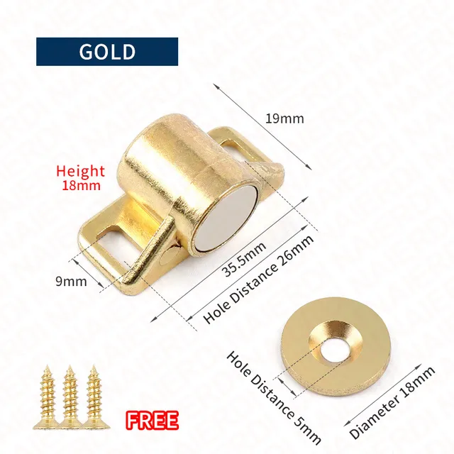 NAIERDI Magnet Cabinet Door Catch, Magnetic Furniture Door Stopper, Strong Powerful Neodymium Magnets Latch Cabinet Catches Gold