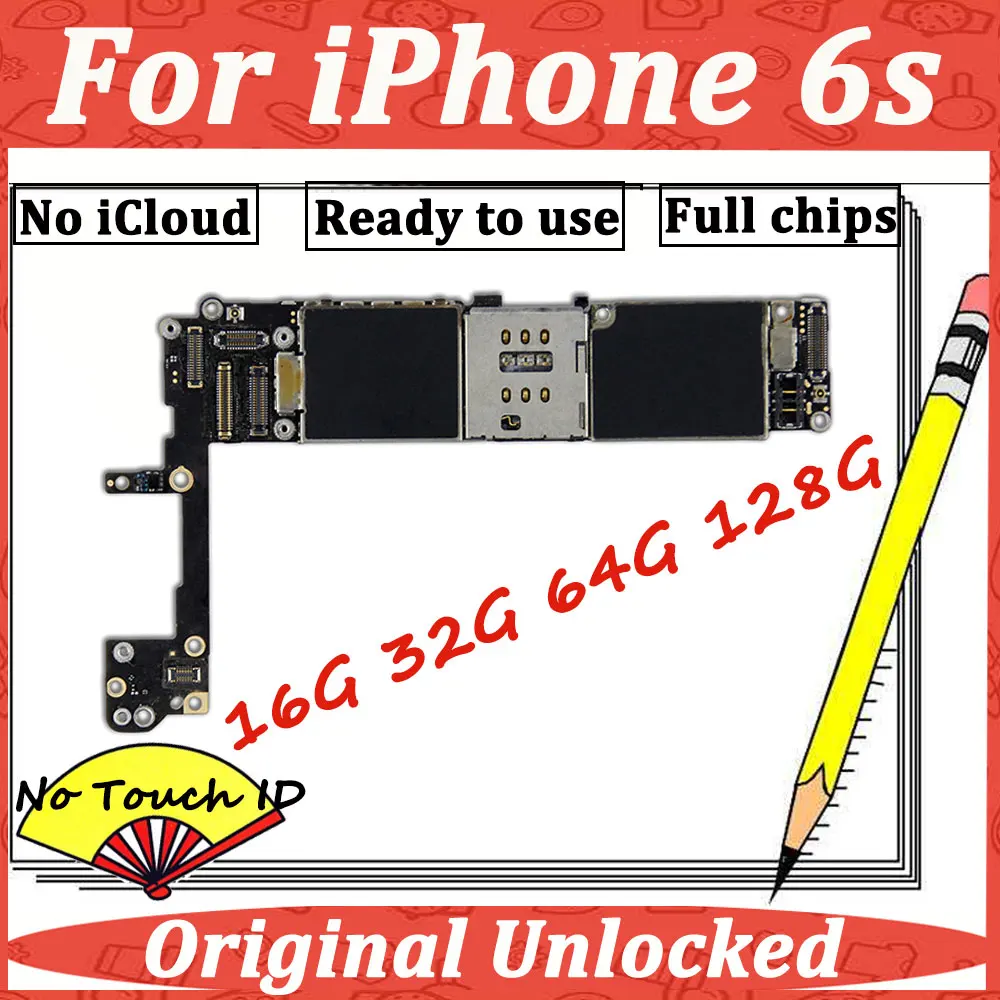 Оригинальная разблокированная материнская плата для iPhone 6S 4,7 ''материнская плата 16g 32g 64g 128g материнская плата логическая плата iCloud разблокировка IOS
