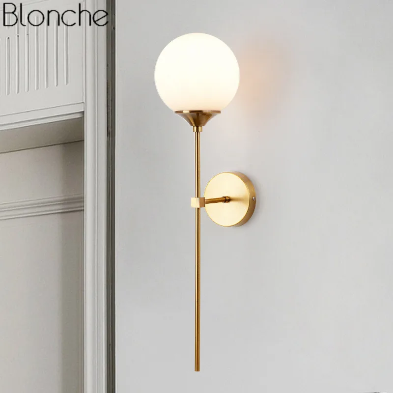 Modern Nordic Glass Wall Lamp Gold Metal Wall Sconce Bedroom Bedside Light Fixtures Bathroom Mirror Light Industrial Decor E14