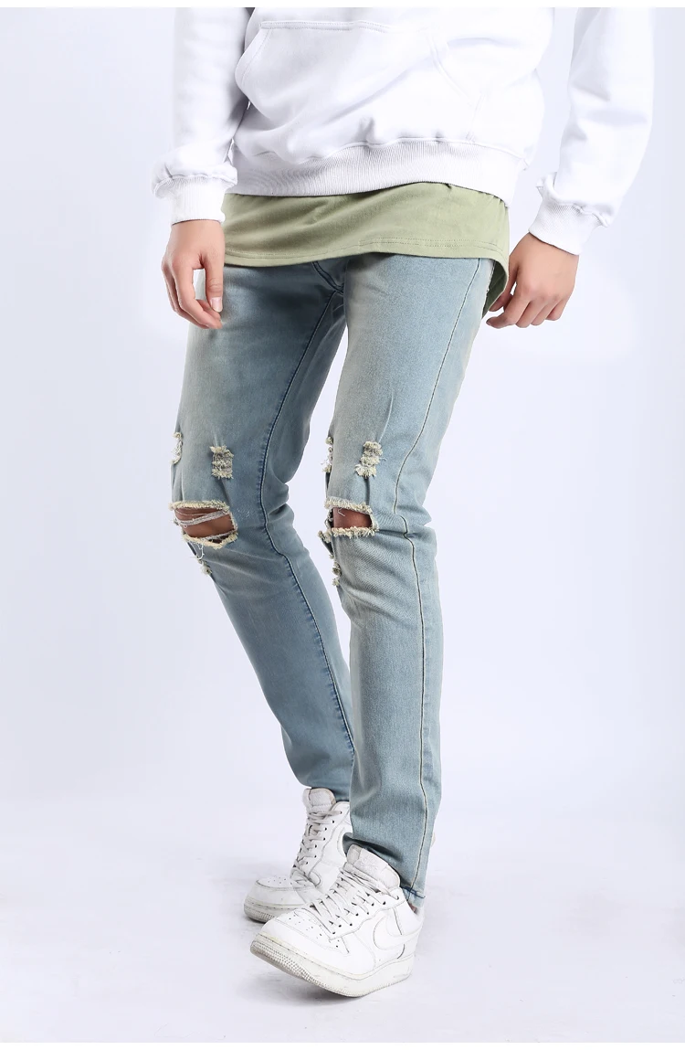 High Street Hip Hop Style Jeans Men Skinny Slim Denim Pencil Pants Men Fashion Casual Cotton High Quality Stretch Hole Jeans