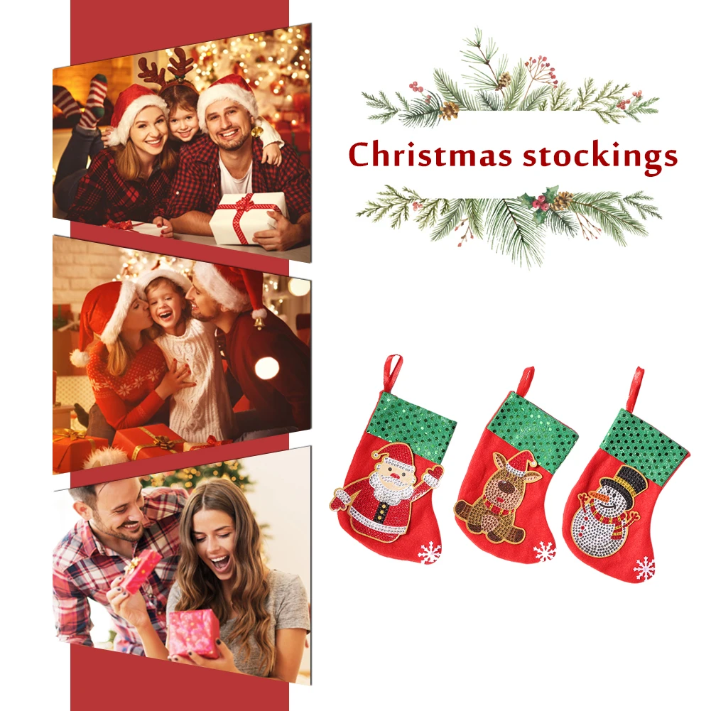3pcs Christmas Stockings Socks DIY Diamond Painting Christmas Hanging  Ornament Xmas Tree Decoration For Christmas