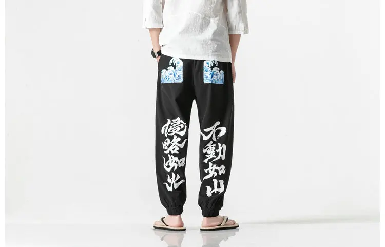 Харадзюку мужские уличные штаны для бега мужские повседневные летние спортивные штаны мужские хип-хоп хлопковые льняные штаны-шаровары с эластичным поясом