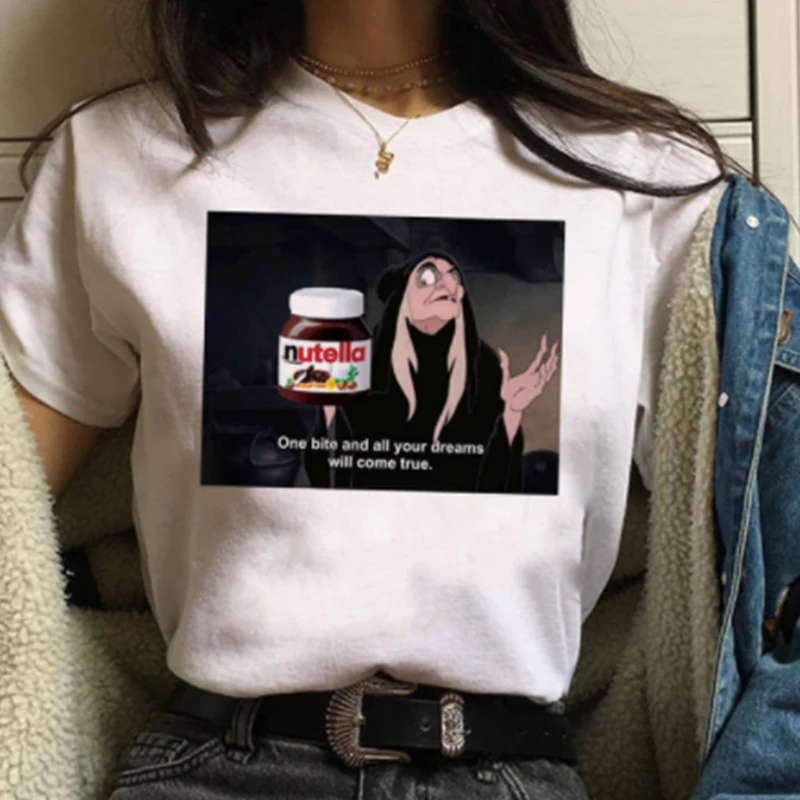 Lus Los, новинка, летняя женская футболка, Nutella, футболка с мультяшным принтом, Футболка Harajuku, футболка, Забавные топы, футболка, летние милые женские футболки