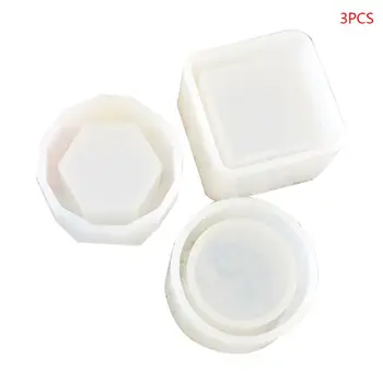 

3pcs/set Silicone Mold Geometric Polygonal Concrete Flower Pot Succulent Plant Vase Mould DIY Candle Soap