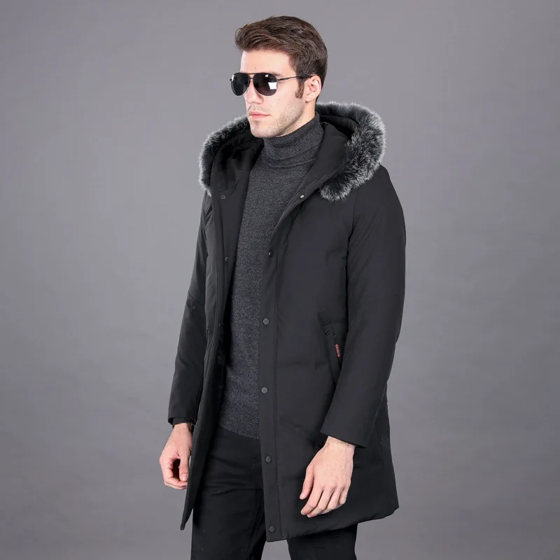 Fashion Winter Men Jacket Fur Hooded Grey Goose Down Jackets Coats Warm Parka Black Jaquetas Masculina Inverno ZL9077 | Мужская одежда