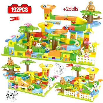 

192PCS Marble Race Run Maze Balls Track Building Blocks Duploed DIY Big Jungle Slides Bricks Toys for Children