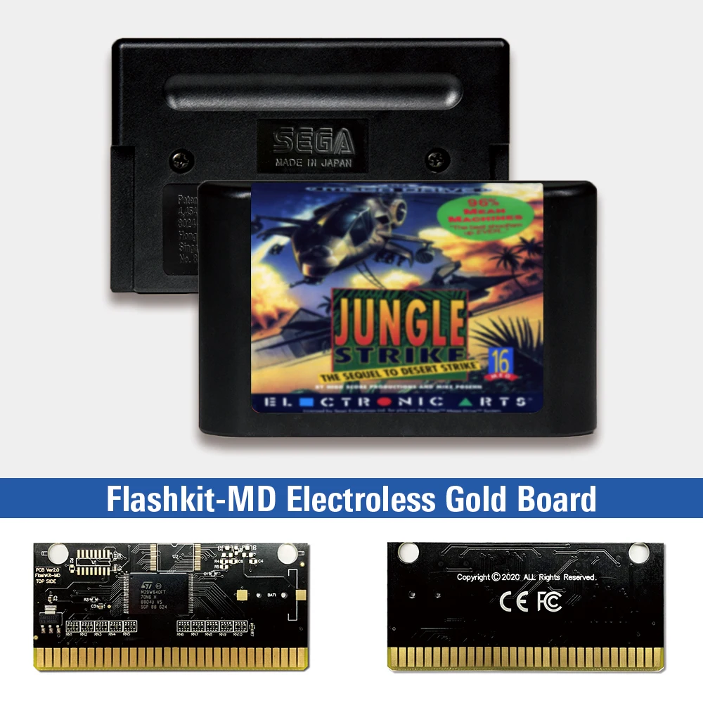 Jungle Strike - EUR Label Flashkit MD Electroless Gold PCB Card for Sega Genesis Megadrive Video Game Console | Электроника