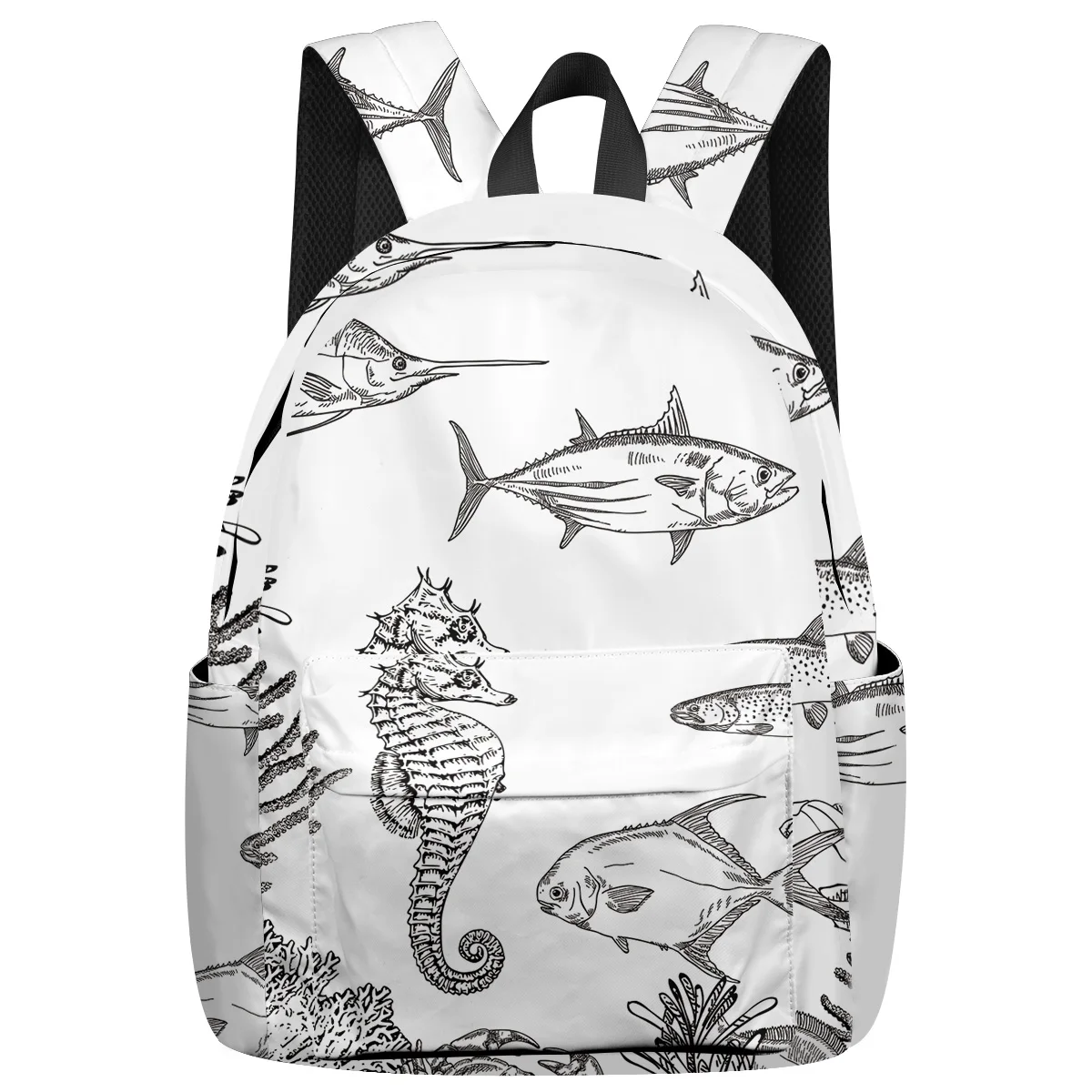 

Hand-Painted Sea Life Pattern Seahorse Squid Fish Night Light Reflective Fashion Backpacks Computer Backpack Outdoor Backpack