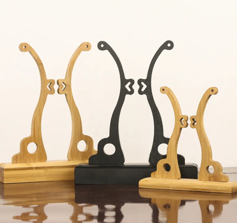 Chinese Craft Hand Wood Fan Stand Display Base Holder Room Decor Women