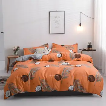 

Orange color with plant printed 4pcs bed set Duvet Cover Bed Sheet Pillowcase for Baby Children Boys Girls Birthday Gift bedding