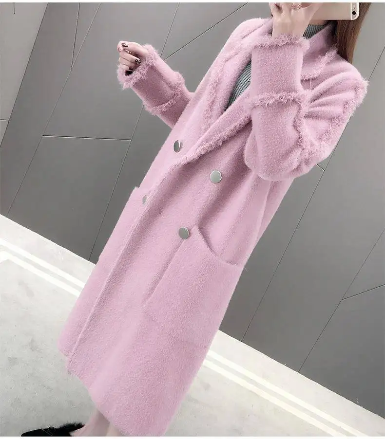 spring and autumn imitation water velvet thick woolen coat female long section new loose over the knee coat