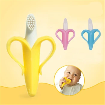 

Soft Silicone Banana ToothBrush Toy Toddler Molar Teeth Pain Relief Tool Kids Teether Educational Toy Baby Shower Gift