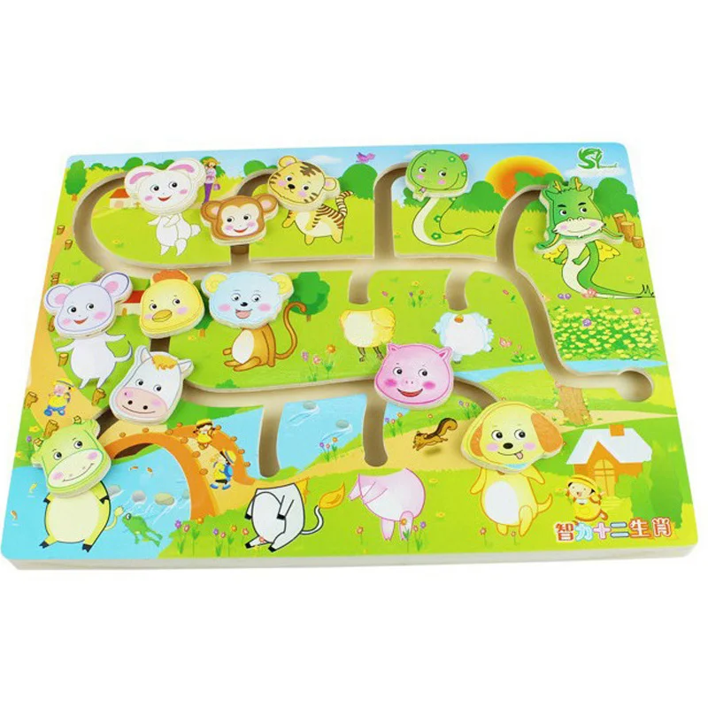 

Educational Early Learning Slide Puzzle Kids Wooden Toys for Children Labyrinth Puzzle Animal-Body-Match Maze Intelligence D129
