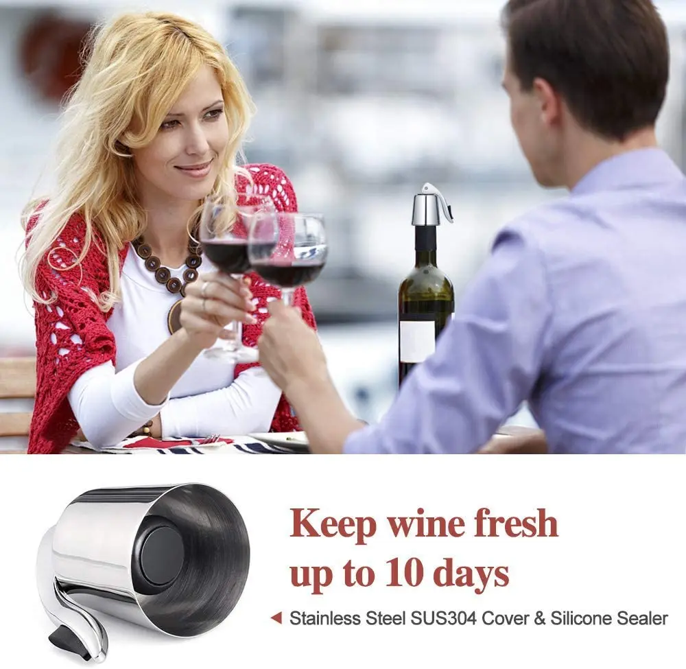 Konco Wine Bottle Stopper Stainless Steel Wine Stopper With Silicone Reusable Vacuum Sealer Plug Retain Freshnes