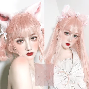 

TALANG Lolita 70CM Long Ombre Curly Toffee orange powder Fringe Bangs Cute Party Synthetic Hair Cosplay Wig