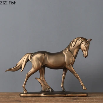 

Geometric Golden Horse Statuette Ornaments Office Study Desktop Decoration Resin Figurines Crafts American Modern Home Decor