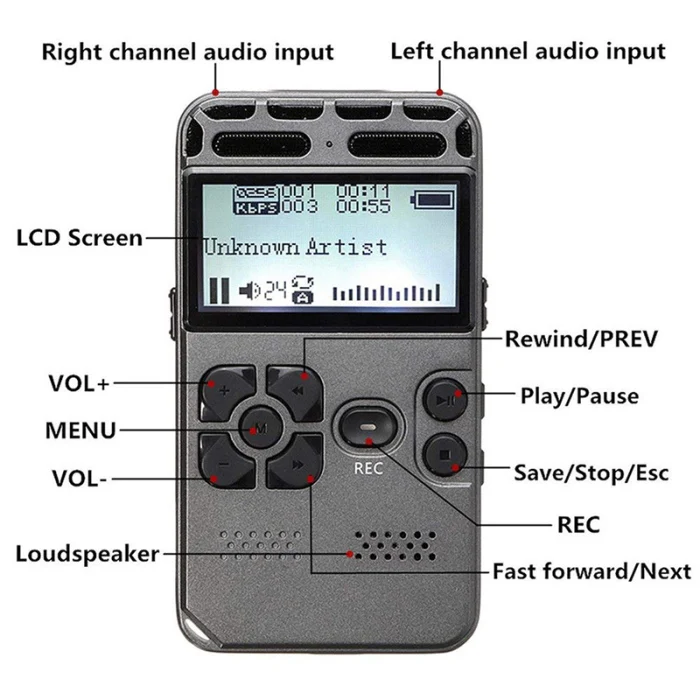 64 Гб перезаряжаемый ЖК цифровой аудио звук диктофон портативный Диктофон MP3-плеер ND998