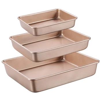 

Deep Baking Pans Nonstick Set, Cookie Sheet Baking Sheet Pan, Bakeware Rectangle Cake Pan for Oven, 3 Piece, Gold