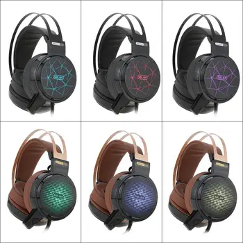 

Portable Fashionable Headphone 3.5mm Over-Ear Earphone USB Wired with Microphone RGB LED Lights PC Computer Gaming Headset