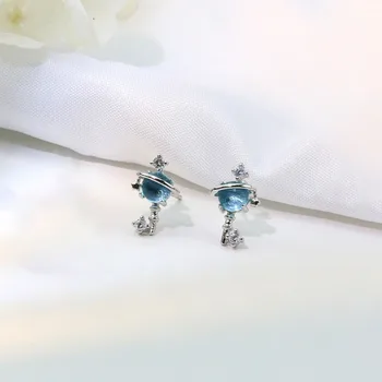 

Leouerry Lovely Blue Universe Planet Moon Star Key Stud Earrings for Women Girls 925 Sterling Silver Earrings Fashion Jewelry