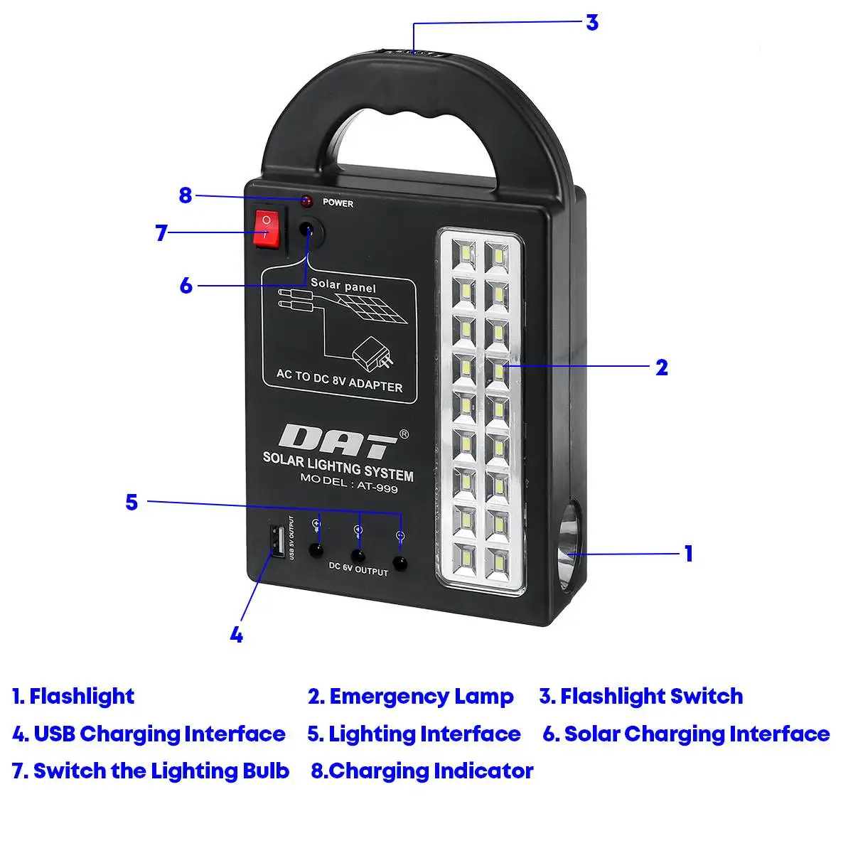 3 LED Bulbs Solar Power Generator Home System Solar Power Panel Storage Generators USB Charger 110-220V 50/60Hz Durable